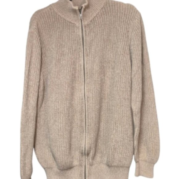 LL Bean Men's Classic Cotton Zip-Up Sweater Cardigan Tan Size Large - Picture 2 of 10